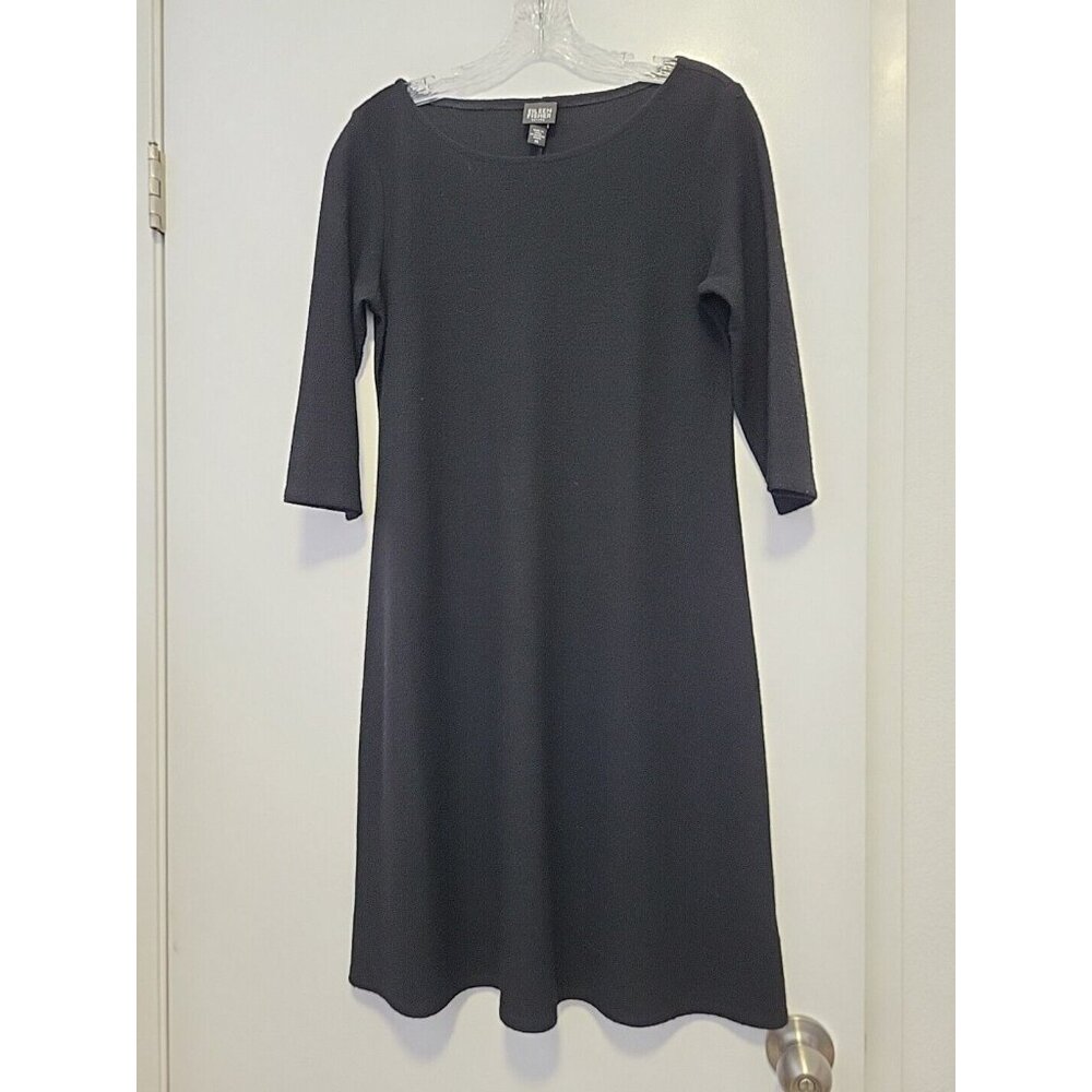 Eileen Fisher Wool Ballet Neck Tunic Dress Black 3/4 Sleeve Petite Small